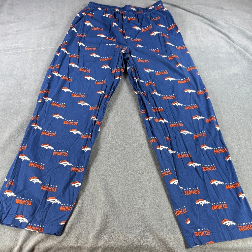 NFL Denver Broncos Pajama Pants Mens Small Blue Orange All Over Print Cotton